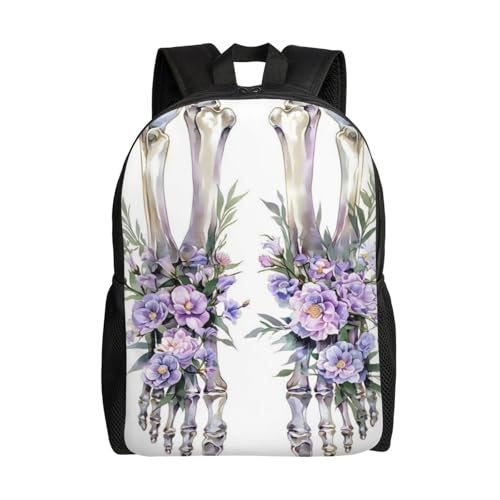 16in Lightweight Travel Backpack Bones Floral Anatomy Casual Daypack for Outdoor Enthusiasts, Business Men & Women, Travel Ready Design