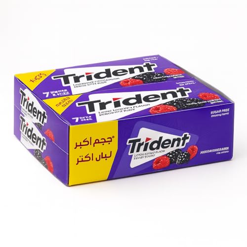 Image of Trident Mixed Berries Sugar Free Chewing Gum By Cougar | 12 Pack Box (7Sticks) | Long Lasting Berry Flavor | Resealable Packs for Travel, Work, School & Fresh Breath | Individually Wrapped Sticks with Raspberry & Blackberry Taste | 162g Box - (Imported-USA)