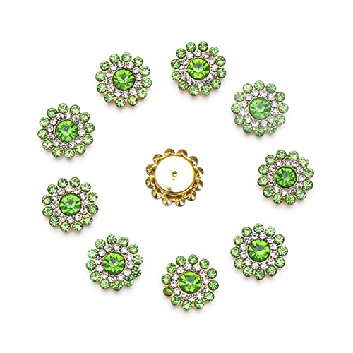 10Pcs 14Mm Sunflower-Shaped Rhinestone Claw Up Buttons Crystal Glass Stone Button For Clothes Decoration Sewing Buttons Apparel Diy Accessories (Green) #TOP18