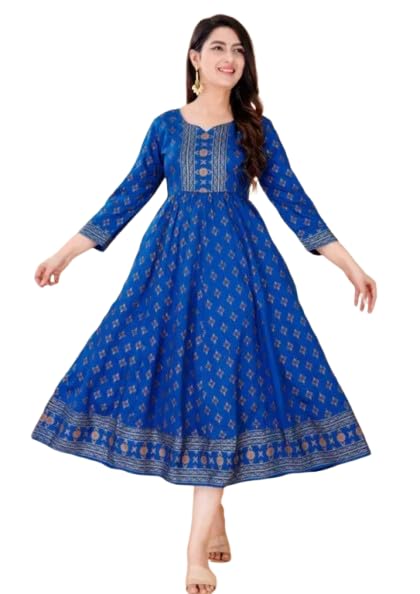 Rayon Straight Gown with Flower Printing and Silver lace Work|Women Printed Pure Rayon Flared Kurta|Anarkali Kurti for Women & Girls-picture-44