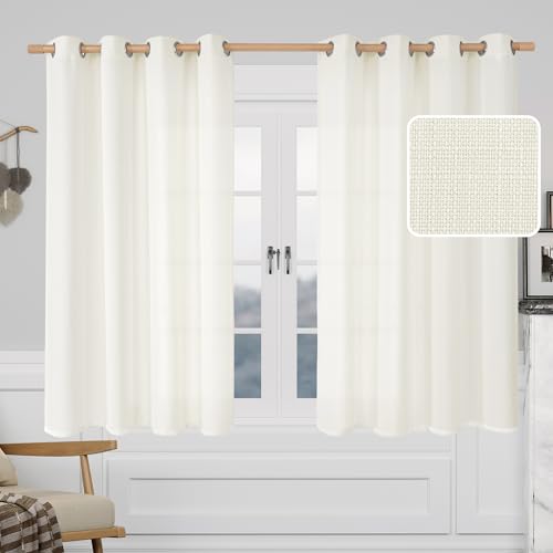 Image of LAMIT Cream White Linen Curtains 54 Inch for Bedroom, Grommet Thick Linen Textured Sheer Curtains Light Filtering Privacy Window Panels for Living Room, Set of 2 Panels, 52 x 54 Inch