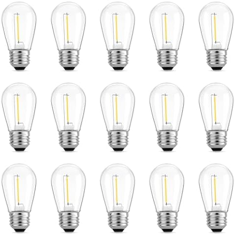 Meconard Outdoor Patio String Light Bulbs, Shatterproof Waterproof S14 LED Replacement Bulbs for Outdoor String Lights, 1W LED Bulbs Equal to 11W Incandescent, 2200K Warm White, E26 Base, Non-Dimmable Cover