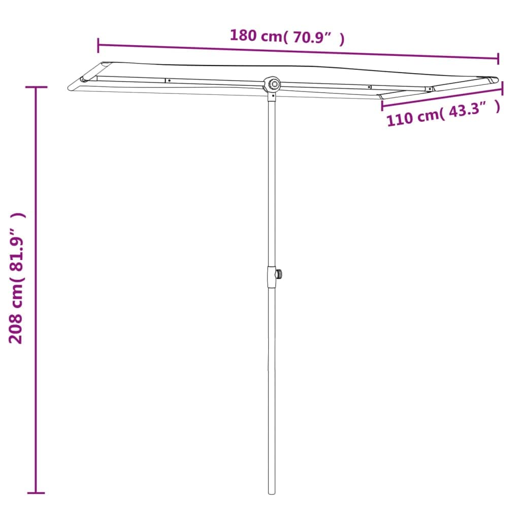 vidaXL Ombrellone da Esterni Palo in Alluminio 180x110cm Bianco Sabbia