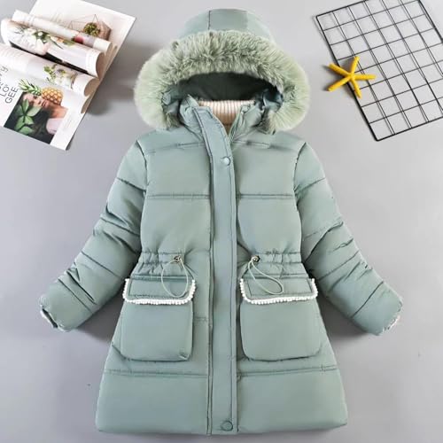 Mid Jacket for Girls Windproof Thick Winter Warmth Parka Coat Adjustable Elastic Waist Pockets Hooded Snowsuit Coat3