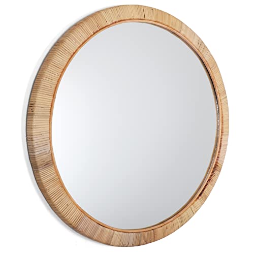 Rutledge & King Round Rattan Mirror - Boho Decorative Wall Mirror - 30