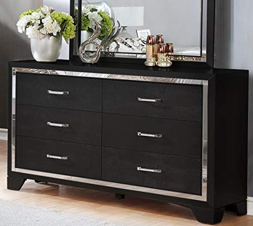 GTU Furniture Contemporary Black and Silver Style Wooden Queen Bedroom Set (Queen Size Bed, 5Pc)