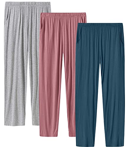 MoFiz Women's Pyjama Trousers Bottoms Soft Bamboo Sleep Lounge Pants Nightwear PJ Bottoms with Pockets((Grey, light-blue, Purple) Size M