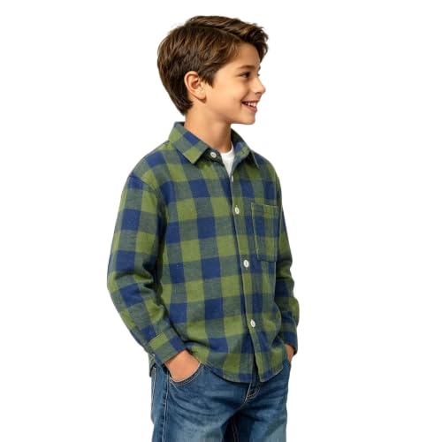 Boys Long Sleeve Plaid Flannel Shirts with Chest Pocket Green - image 2