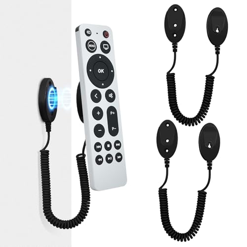 Magnetic Remote Control Holder and Remote Holder with Retractable Leash Wall Mount for TV Remote Couch and Bedside No Drill Adhesive Pad 2 Pack Black