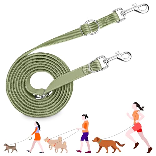 PETCOOZ Guinzaglio Addestramento per Cani, Guinzaglio Doppio per Cani 3M Regolabile, Multifunzionale, Resistente e Anti-sporco a Tutti i Cani, Verde