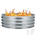 Greesum 36 Inch Diameter Camp Fire Pit Ring/Fire Ring, Outdoor Round Galvanized Firepit for Bonfire Parties and Campfires in Gardens, Courtyards, Beaches, Grass, Silver (3x3x1 FT)