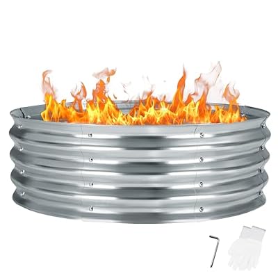 Greesum 36 Inch Diameter Camp Fire Pit Ring/Fire Ring, Outdoor Round Galvanized Firepit for Bonfire Parties and Campfires in Gardens, Courtyards, Beaches, Grass, Silver (3x3x1 FT)