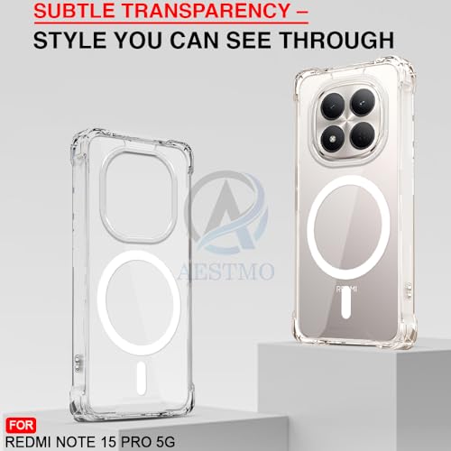 Image of AESTMO Clear Back Cover for Redmi Note 15 Pro 5G | 360 Protection | Transparent Back Cover for Redmi Note 15 Pro 5G (PC + TPU, Compatible with MagSafe Accessories, Transparent Bumper)