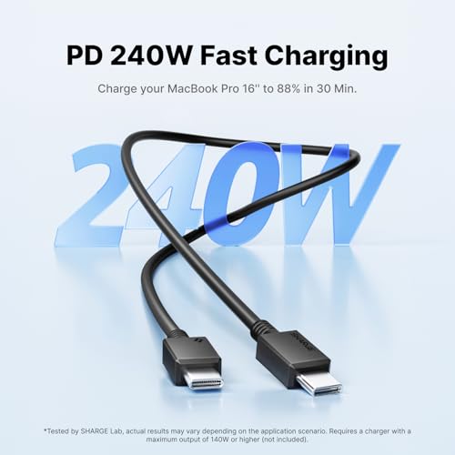 Image of sharge USB C Cable, Type C Charging Cord, 240W Fast Charging Durable for iPhone 17 Series, MacBook Pro, Galaxy S26 Ultra, 5FT