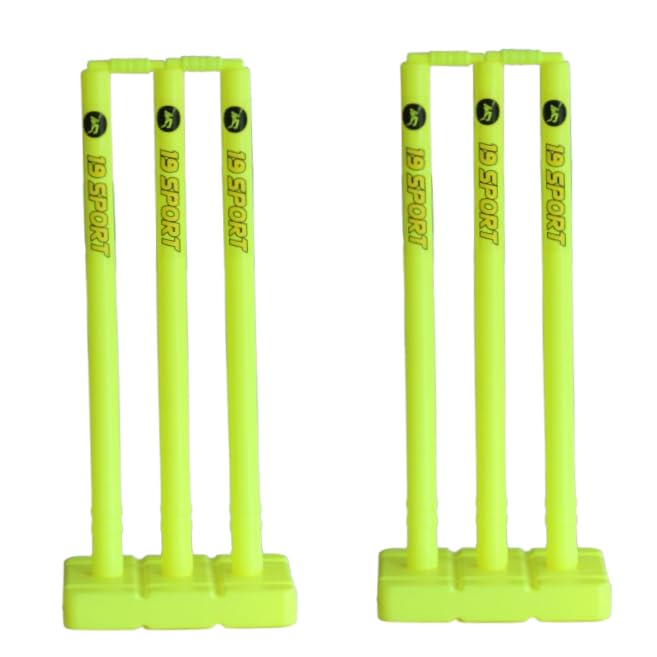 19 Sport Hard Plastic Cricket Wicket Set 6 Wickets + 4 Bails + 2 Base Stumps Set & Cover (Size Large)- for Cricket Ground, Match, Tournament- Fluorescent Yellow Plastic Wickets Sets with Cover-image-48