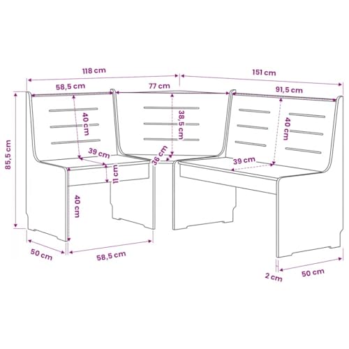 Banc d'angle en pin massif 151x118 cm marron miel et blanc - 3