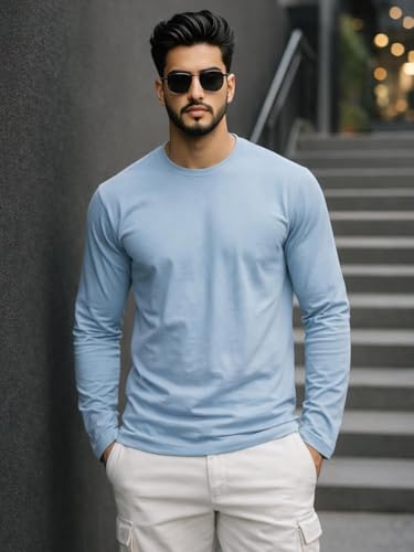 Image of Men's Regular Fit Plain Full Sleeve T- Shirt, Spun Cotton Fabric, Soft and Comfortable Casual Everyday Wear (Pack of 3) (Size Range S to 2XL)