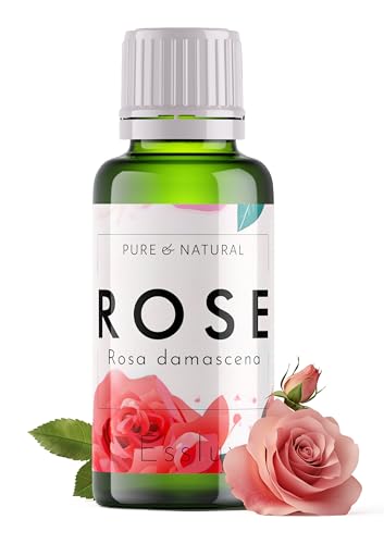 Image of Esslux Rose Essential Oil - 100% Pure Natural Rose Otto Oil for Skin, Hair & Diffuser | Luxurious Aroma of Fresh Roses for Aromatherapy, Body Care & Stress Relief | Ideal for Soap Making (60ml)