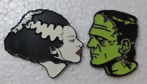 Rock Rebel Bride of Frankenstein & Frankenstein Glow in the Dark Enamel Pin Set4