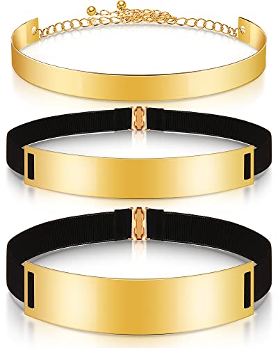 3 Pieces Gold Belts for Women, Fashion Belts Metal Waist Belt Shiny Polished Adjustable Metal Mirror Waist Belt Full Metal Polished Mirror Waist Chain Belt for Dresses, Coats and Jackets, Multicoloured, One Size