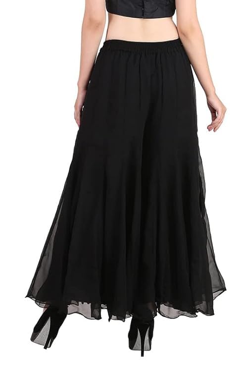 Image of Kvish Regular Loose Fit Solid Colour Georgette Flared Sharara Palazzo for Women
