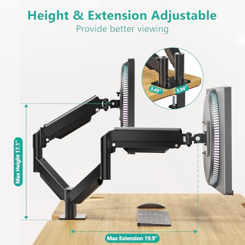 Image of WALI Dual Monitor Mount for 17-32 inch Screens, Dual Monitor Arms for 2 Monitors Holds 19.8 lbs, Adjustable Gas Spring Dual Monitor Stand for Desk, VESA Mount 75x75 /100x100mm (GSMP002), Black