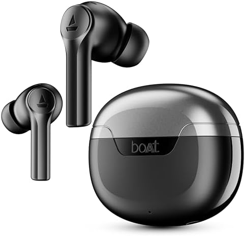 Boat Airdopes 300, Cinematic Spatial Audio, 50HRS Battery, 4Mic AI ENx, Fast Charge, App Support, Low Latency, IPX4, v5.3 Bluetooth Earbuds, TWS Ear Buds Wireless Earphones with mic (Gunmetal Black)