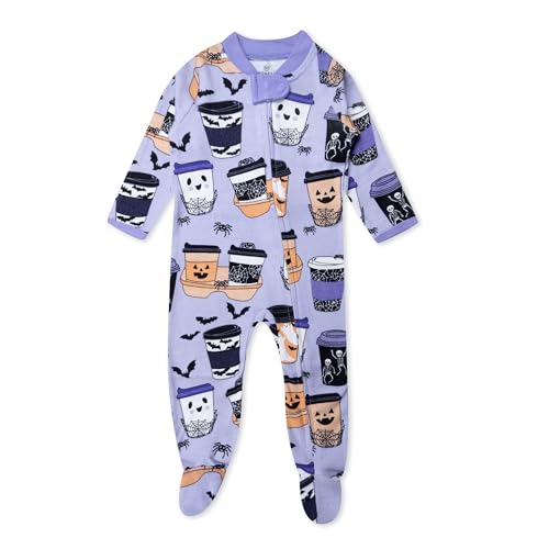 Image of HonestBaby Celebration Sleep & Play Footed One-Piece Pajama Sleeper 100% Organic Cotton, Haunt Chocolate, Newborn