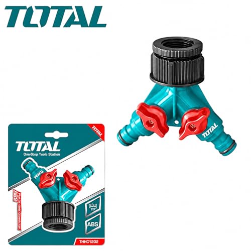 Image of TOTAL Garden Hose Y Splitter 2 Way | Tap Connector with Dual Shut-Off Valves | High Pressure Water Hose Diverter with 1 inch to 3 /4 inch Adapter for Garden, Car Wash & Irrigation