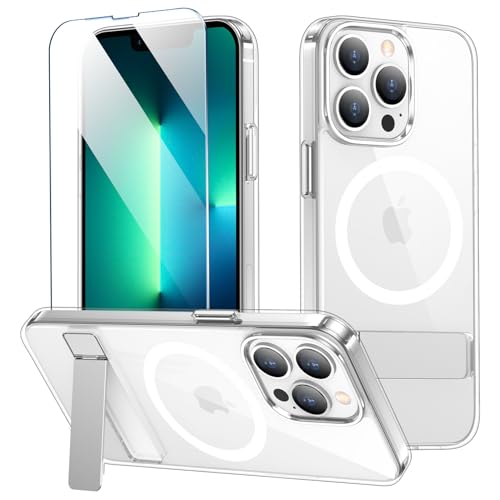 xiwxi for iPhone 13 Pro Case with Kickstand [Compatible with Magsafe][1*Screen Protector] Military-Grade Protection & Anti-Yellowing Magnetic Phone Case for iPhone 13 Pro Clear