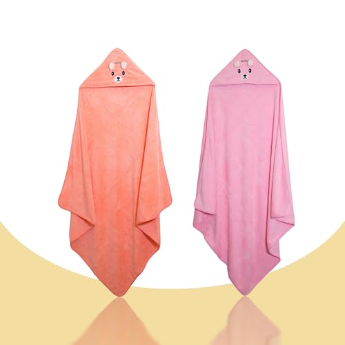 Image of Ioly's Hooded Baby Bath Towels for Newborn Essentials 41 inch Set of 2 Towels with Hood for Kids Babies Toddler Infant (Large) Baby Towel Cosas para Bebes recien nacidos Bath Items (Pink and Orange)