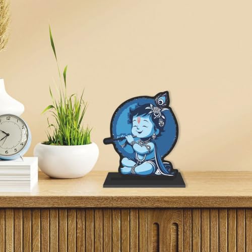 Image of CVANU Wooden Idols & Figurine Table Top Little Krishna Decorative Item Religious Showpiece for Study Table| Office Desk| Book Shelf| Gift| Home Decoration (6inch X 5.8inch) S495