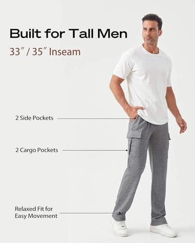 Zylioo Tall Men's Cargo Sweatpants 33"/35" Inseam Elastic Waist Athletic Pants for Tall with Pockets Casual Joggers2