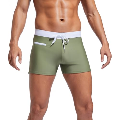 Men's Stretch Swimsuit Trunks with Zipper Pockets Quick Dry Swimwear Bathing Suit Swim Briefs Board Shorts for Men