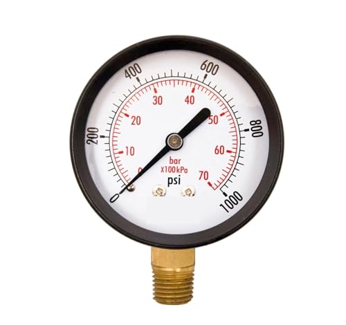 Manomètre 1/8 NPT 1-1/2 pouce en acier noir pour compresseur et pompe 1000 psi