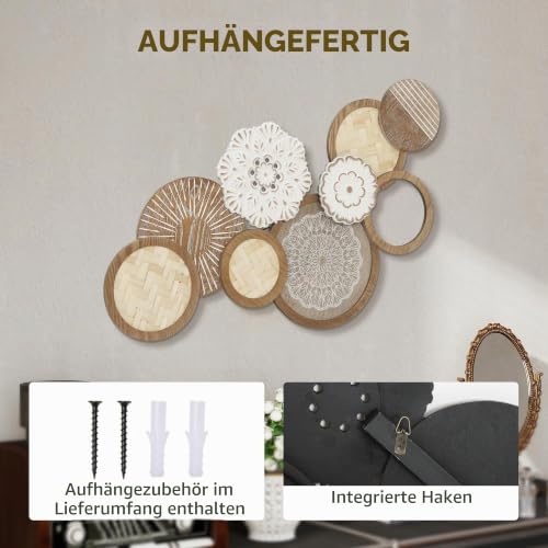 HOMCOM Moderne Holz Wanddekoration 83,8x44,5 cm Naturholz – Bild 4