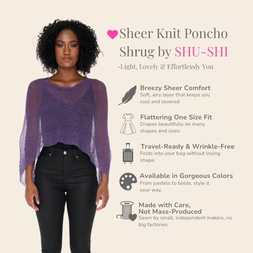 SHU-SHI Women’s Sheer Knit Poncho Shrug – Lightweight Summer Cover Up, Bolero, Pullover Sweater, One Size Fits Most2