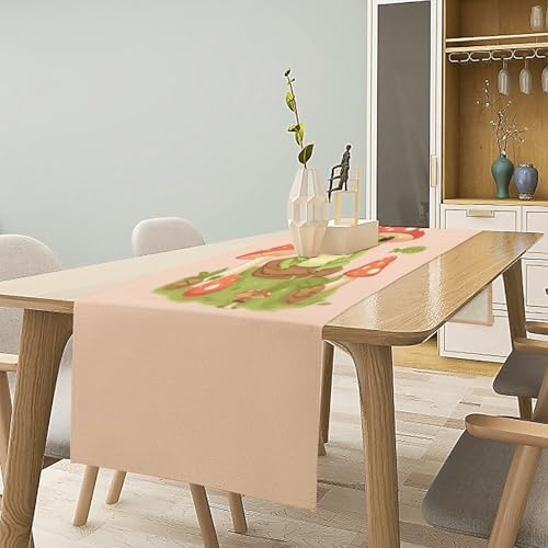 Chemin de table épais grenouilles et champignons pour salle à manger