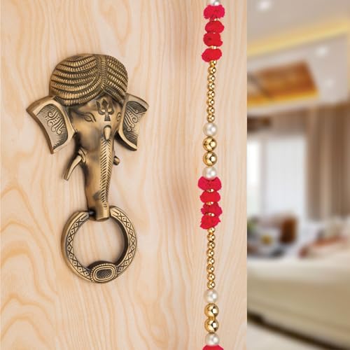 Image of COMPASS Pagdi Ganesh Design Brass Home Decor | Door Decor | Door Knocker with Antique Finish | 9.3 inch | Pack of 1