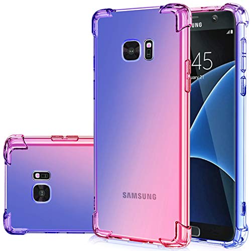 Gufuwo Case for Samsung S7 Edge, Galaxy S7 Edge Cute Case Girls Women, Gradient Slim Anti Scratch Soft Clear TPU Phone Case Cover Shockproof Case for Samsung Galaxy S7 Edge (Blue/Pink)