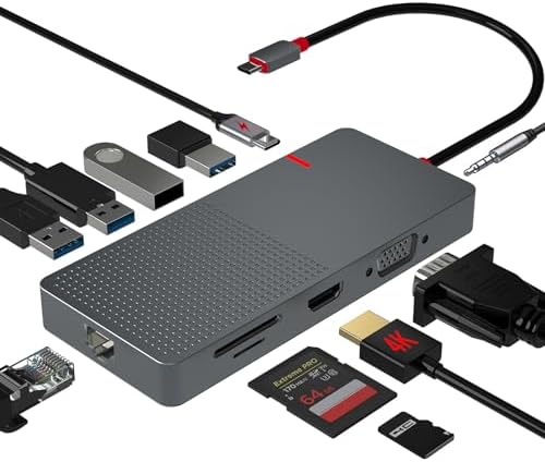 USB C Hub,Laptop Docking Station Dual Monitor,11 IN1 USB C Dongle Multiport Adapter, VGA,100W PD Charging (2USB 3.0/2USB 2.0) RJ45 TF/SD Card Reader for MacBook IPad Pro Dell Hp