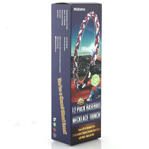 12 pack baseball necklace 18inch team gift for baseball funs three braided titanium tornado rope design with muti - color for pick