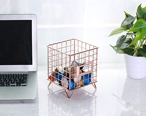 Simmer Stone Coffee Pod Holder, Wire Coffee Pod Storage Basket, Utility Pod Holder Organizer for Kitchen, Pantry, Office and Cafe, Size 5.3” x 6.3”, Rose Gold