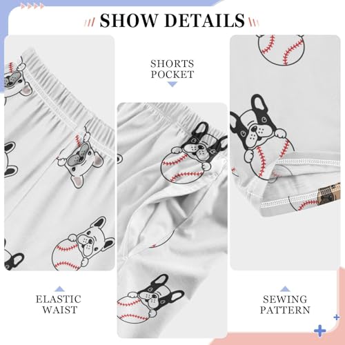 French Bulldog Baseball Pajama Pants Dogs Balls Paws Long Sleep PJ Pant Pajama Bottoms Elastic Waist Lounge Pants with 2 Pockets M4