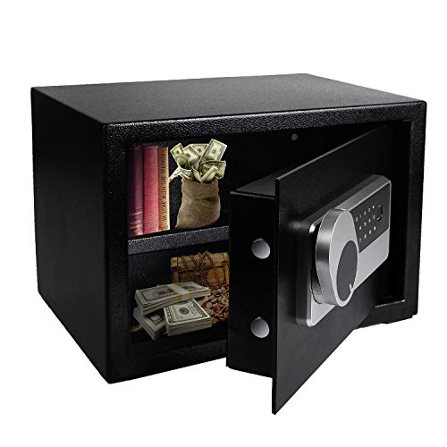 Safe Box, Digital And Fingerprint Lock With Key Lock Security Safe Box, 13.8 x 9.8 x 10 Inches, Home Safe For Storing Jewelry Gun Cash Use Storage, Cabinet Black - Thumbnail 2