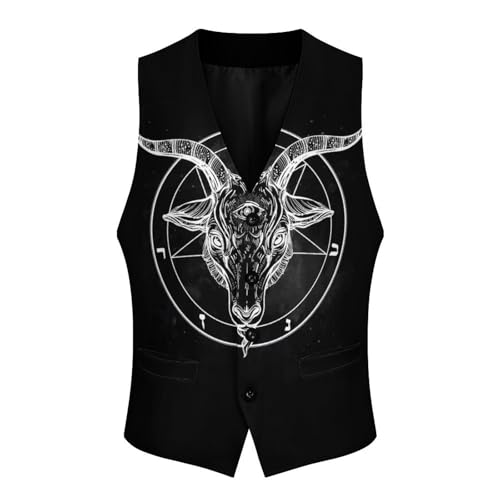 Pentagram with Demon Baphomet Satanic Goat Funny Men's Formal Suit Vest Casual Business Dress Waistcoat Printed Vest Slim Fit3
