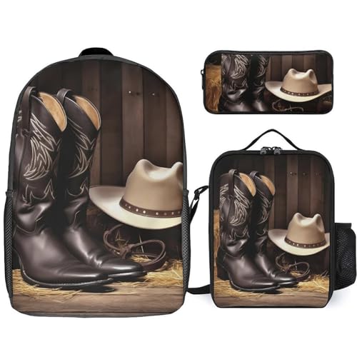 Sac à dos 3 pièces cowboy western avec sac isotherme et trousse décontracté