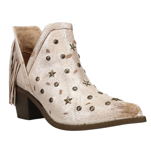 Corral Boots Womens Studded Fringe Pointed Toe Casual Boots Ankle Mid Heel 2-3" - Beige2