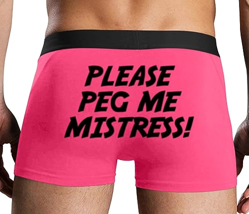 Knaughty Knickers Please Peg Me Mistress Mens Boxer Briefs with Design Dominatrix No Fly Stretchy Sexy Pink Colorful Trunks