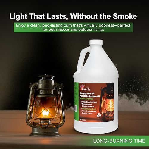 Image of Firefly - Premium Paraffin Lamp Oil 1 Gal - Indoor Eucalyptus | Kosher Certified, Smokeless Burn, Low Soot Flame, 120 Hour Burn Time, For Wick Fed Lanterns, Tiki Torches, Emergency Lighting